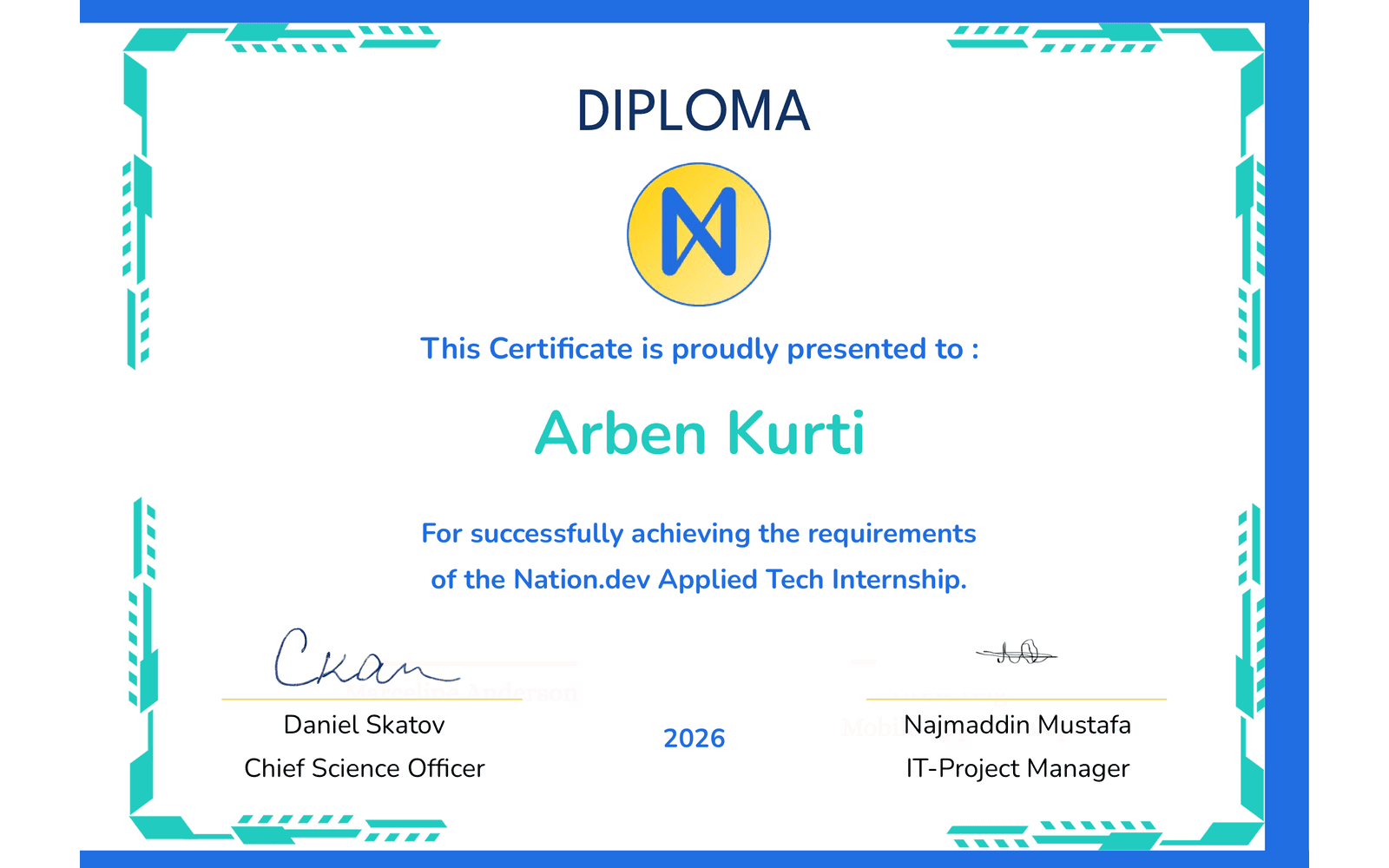 Applied Tech Internship — certificate preview